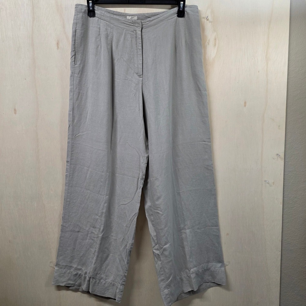 J Jill Womens 16 Light Gray 100% Linen Wide Leg Trousers High Rise Casual Pants